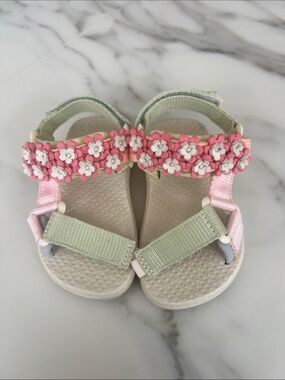 Zara Toddler Floral Strap Sandals - Pink & Sage